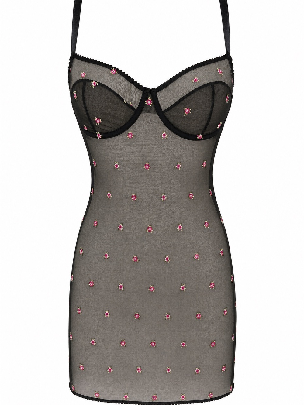 Dolce and Gabbana Vintage lingerie Black Sheer Mesh Chemise floral